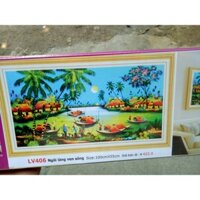 tranh đính đá phong cảnh thiên quê hương ngôi làng ven sông kt 100x55cm