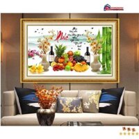 Tranh đính đá - thêu chữ thập chữ phúc mâm ngũ quả