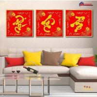 Tranh đính đá VS110 DF175 (1m42 x 50cm), thêu chữ thập phúc lộc thọ LV3436 (1m26 x 43cm)