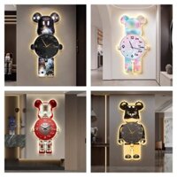 Tranh Đồng Hồ BearBrick Đèn Led Tráng Gương Cao Cấp, Decor, Trang Trí Phòng Khách, Showroom, Spa, Nail, Quán Cà Phê