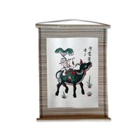 Tranh Đông Hồ Chăn Trâu Thổi Sáo Dán Mành - Tranh Mành Đông Hồ Mục Đồng Thổi Sáo