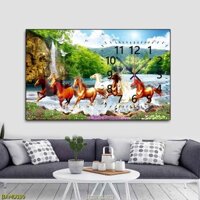Tranh Đồng Hồ Cho Người Tuổi Ngọ Phong Thủy - Đồng Hồ Mẫu Tám Con Ngựa Phi Nước Đại Tài Lộc, Vượng Khí Cho Gia Chủ
