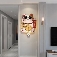 Tranh Đồng Hồ Đèn Led Mèo Thần Tài Lắc Đuôi Trang trí Phòng Khách/ Cửa hàng / Shop thời trang/ Salon/ Spa  A23