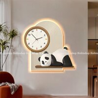Tranh đồng hồ đèn led tráng gương gấu trúc panda 1 uv cao cấp mặt mica sáng bóng