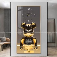 Tranh đồng hồ đèn led tráng gương in UV mặt mica bóng gấu Bearbrick kèm đinh treo