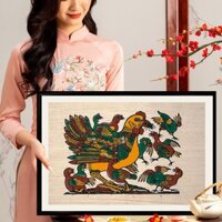 Tranh Đông Hồ Gà mẹ gà con in trên vải canvas