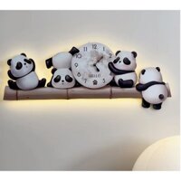 tranh đồng hồ gấu trúc lắc chân cute có gắn đèn led treo phòng khách / trang trí / cửa hàng