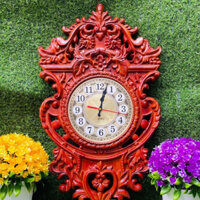 Tranh đồng hồ hoàng kim treo tường phòng khách gỗ hương đỏ