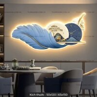 Tranh đồng hồ lông vũ  đèn led trang trí phòng khách/làm việc  sang trọng