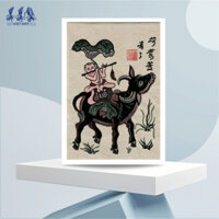 Tranh Đông Hồ Mục Đồng Thổi Sáo khung kính, 30x40cm