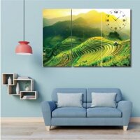 Tranh Đồng Hồ Ruộng Bậc Thang (3 Tấm 40x25x3cm)