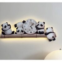 tranh đồng hồ tráng gương đèn leb gấu trúc ( panda ) decor phòng khách , phòng ngủ ,.. VIP