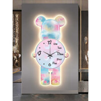 Tranh đồng hồ tráng gương Bearbrick, chất liệu gỗ MDF phủ Mica bóng, trang trí decor sang trọng