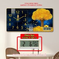 Tranh Đồng Hồ Treo Tường CÂY KIM TIỀN Có Động Cơ Điện Tử Và Lịch Vạn Niên-Đồng Hồ Tráng Gương Decor