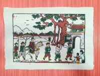 Tranh Đông Hồ Vinh quy bái tổ Mẫu 2 - Dong Ho folk woodcut painting - Tranh giấy 37x27cm