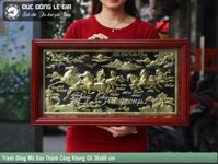 Tranh đồng Mã đáo thành công khung gỗ trò chỉ 36x66cm