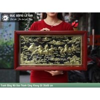 Tranh đồng Mã đáo thành công khung gỗ trò chỉ 36x66cm