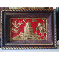 Tranh đồng vàng nguyên chất liền tấm -THÁP RÙA HỒ GƯƠM - CHÙA MỘT CỘT - VĂN MIẾU QUỐC TỬ GIÁM HÀ NỘI - THÁP RÙA HỒ GƯƠM