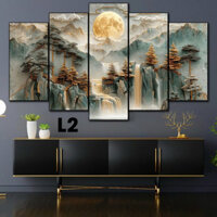 Tranh FORMEX Dán Tường bộ 5 NHẬT CHIẾU KIM SƠN - Bonsai Nhật 3D - Formex Tráng Gương - Decor Phòng KHÁCH.