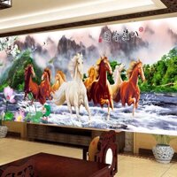 Tranh gắn đá đính kín toàn bộ Bát Mã Qua Sông, Tám Con Ngựa Tiến Lên