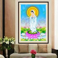 Tranh gắn đá phật bà quan âm ,tranh đính đá chưa đính