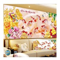 Tranh gắn đá phong thủy Cửu ngư quần hội y8223 (120x60 cm) [KHO SỈ] Tranh chất lượng cao