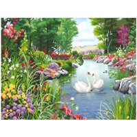 Tranh gắn đá phong thủy Hồ Thiên Nga Lv094 (75*50cm) [KHO SỈ] Tranh chất lượng cao
