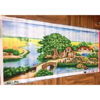 Tranh gắn đá thành phẩm ( đã gắn)  tranh đồng quê cây đa đầu làng