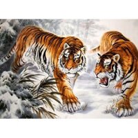 Tranh gắn đá toàn bộ - Tranh Song Hổ - Tranh treo phong thủy