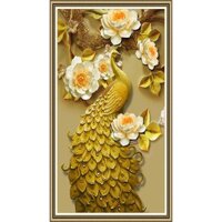 Tranh gắn đá toàn bộ - Tranh con công và hoa