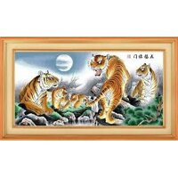 Tranh gắn đá toàn bộ tự làm- tranh phong thủy  Ngũ hổ tướng