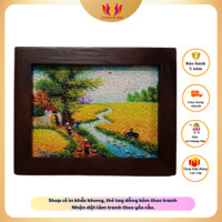 Tranh gạo cánh đồng quê size để bàn, quà lưu niệm Việt Nam, tặng 1 hộp đựng tranh cao cấp.