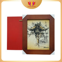 Tranh gạo để bàn chùa Một Cột Hà Nội, quà tặng bạn bè quốc tế. Độ bền trên 20 năm