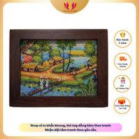 Tranh gạo đồng quê size để bàn, quà lưu niệm Việt Nam, tặng 1 hộp đựng tranh cao cấp.