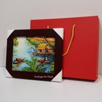 Tranh gạo sông nước VN, quà lưu niệm Việt Nam, tặng 1 hộp đựng quà.