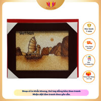 Tranh gạo Vịnh Hạ Long để bàn 20x25cm HÀ THÀNH, có chân chống, quà lưu niệm Việt Nam, tặng 1 hộp đựng cao cấp
