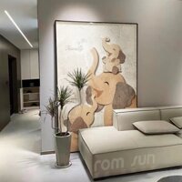 Tranh gia đình voi trang trí phòng khách phong cách đơn giản nền ghế sofa tranh tường phong cách kem lối vào nhà cho bé
