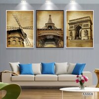 Tranh giả sơn dầu công trình kiến trúc thế giới - Tranh canvas bộ 3 treo tường giá rẻ