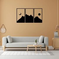 Tranh gỗ dán tường tranh trí hình trăng, mặt trời và núi