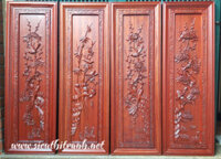 Tranh gỗ hương chạm nổi -Tứ Quý tùng cúc trúc mai-TG029