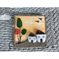 Tranh gỗ sỏi đá "Chiều tà". 15x15cm