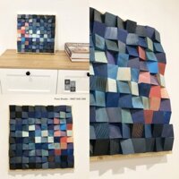 Tranh gỗ trang trí treo tường để bàn thủ công 35x35cm - Ánh xanh dương - Wooden Mosaic Wall Art