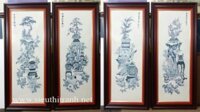 Tranh gốm sứ- bộ tứ bình men tràm- G153
