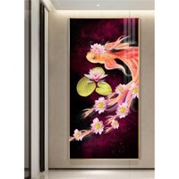 Tranh hiện đại phong thủy cá betta tài lộc chất liệu bóng kiếng hoặc vải canvas HD 120x240 cm 21-11-2020