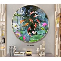 Tranh hình tròn trừu tượng Đàn cá tài lộc may mắn GLTR0193 phủ bóng laminate cao cấp treo tường