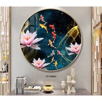 Tranh hình tròn trừu tượng Đàn cá tài lộc may mắn GLTR0160 phủ bóng laminate cao cấp treo tường