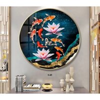 Tranh hình tròn trừu tượng Đàn cá tài lộc may mắn GLTR0116 phủ bóng laminate cao cấp treo tường