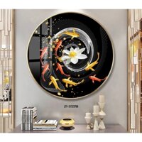 Tranh hình tròn trừu tượng Đàn cá tài lộc may mắn GLTR0172 phủ bóng laminate cao cấp treo tường
