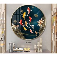 Tranh hình tròn trừu tượng Đàn cá tài lộc may mắn GLTR0185 phủ bóng laminate cao cấp treo tường