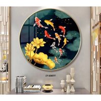 Tranh hình tròn trừu tượng Đàn cá tài lộc may mắn GLTR0153 phủ bóng laminate cao cấp treo tường